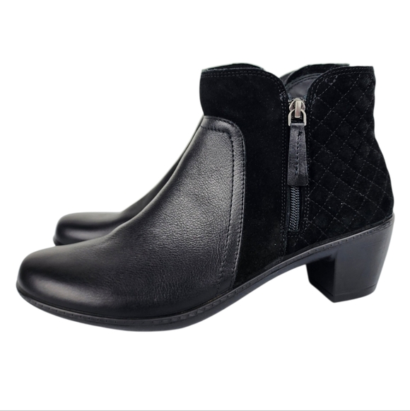 hotter Shoes - hotter Black Leather Quilted Suede Back Ankle Boots with Side Zip Size 10